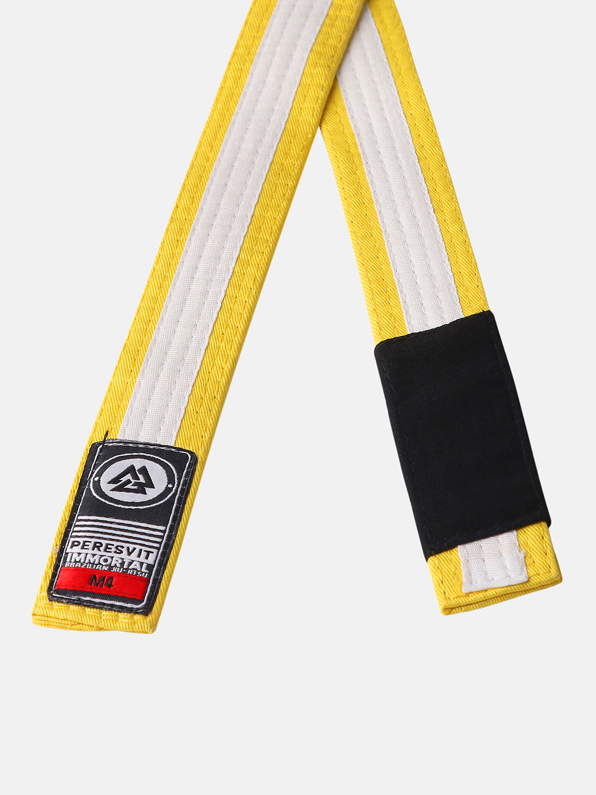 Kids BJJ Gi Belt Yellow White Stripe, Photo No. 2